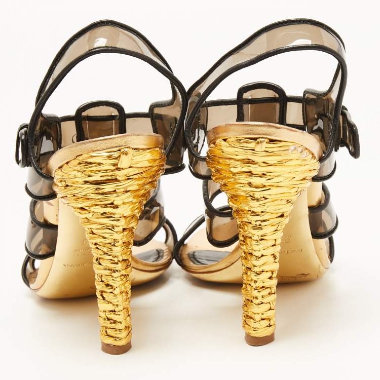 Pre Owned Dolce & Gabbana Black PVC and Leather Strappy Sandals Size 40