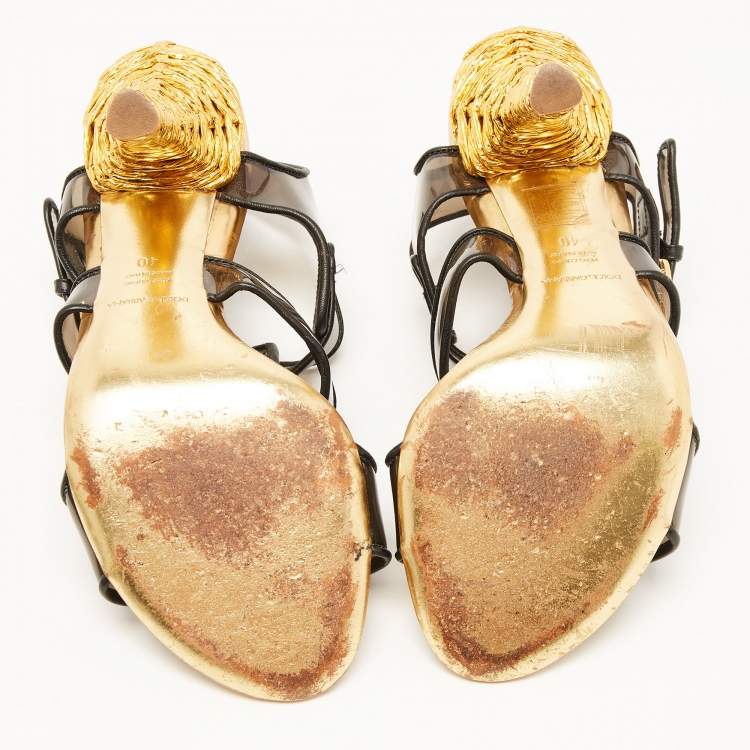 Pre Owned Dolce & Gabbana Black PVC and Leather Strappy Sandals Size 40