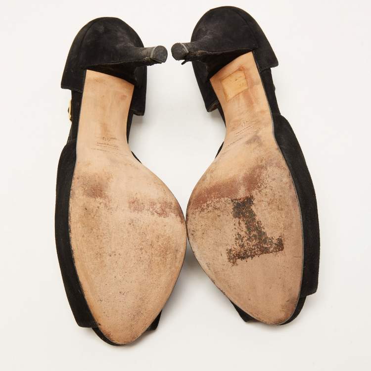 Pre Owned Dolce & Gabbana Black Suede Ankle Strap Platform Sandals Size 40