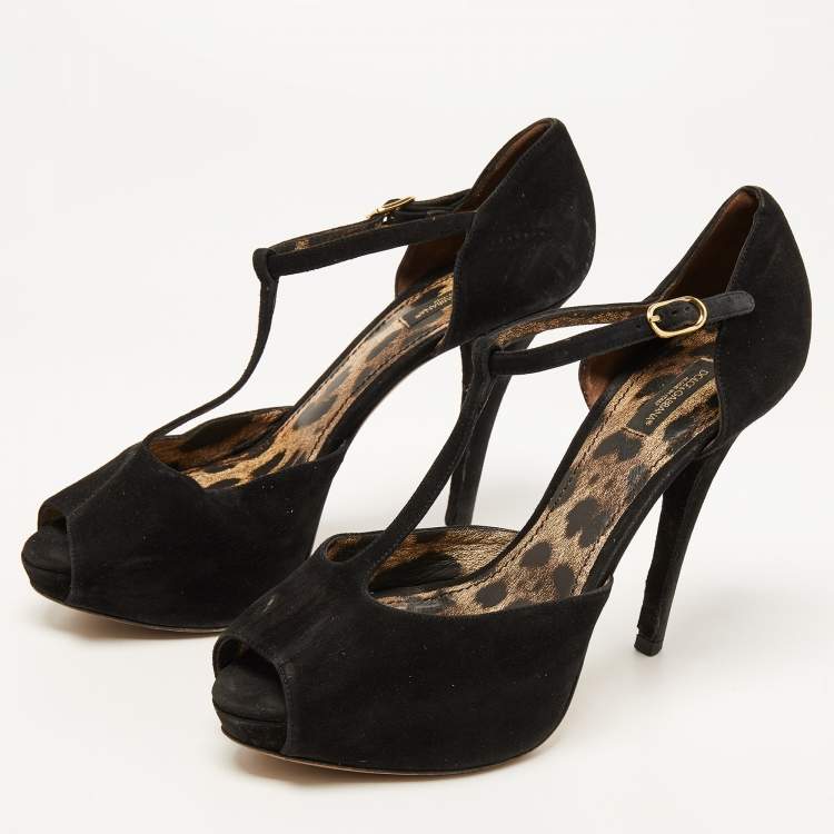 Pre Owned Dolce & Gabbana Black Suede Ankle Strap Platform Sandals Size 40