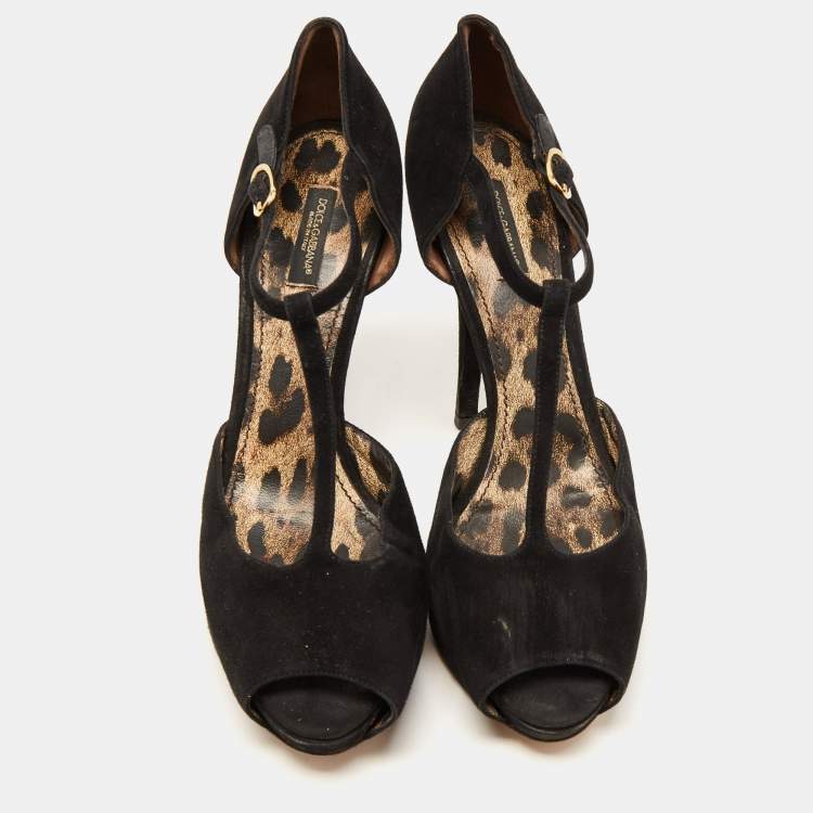 Pre Owned Dolce & Gabbana Black Suede Ankle Strap Platform Sandals Size 40