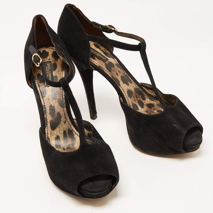 Pre Owned Dolce & Gabbana Black Suede Ankle Strap Platform Sandals Size 40