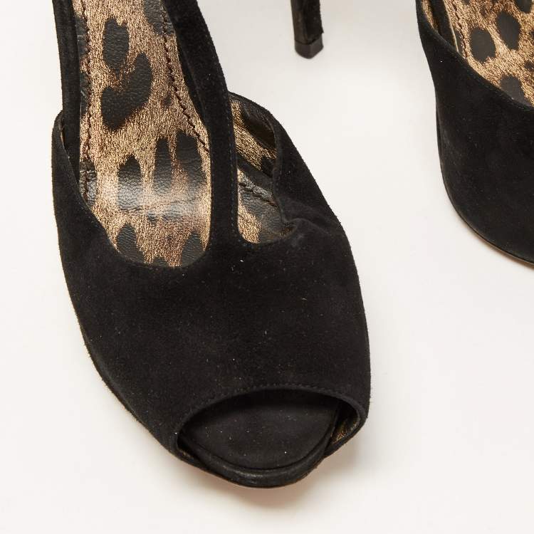 Pre Owned Dolce & Gabbana Black Suede Ankle Strap Platform Sandals Size 40