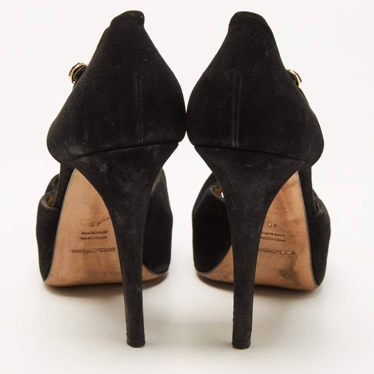 Pre Owned Dolce & Gabbana Black Suede Ankle Strap Platform Sandals Size 40