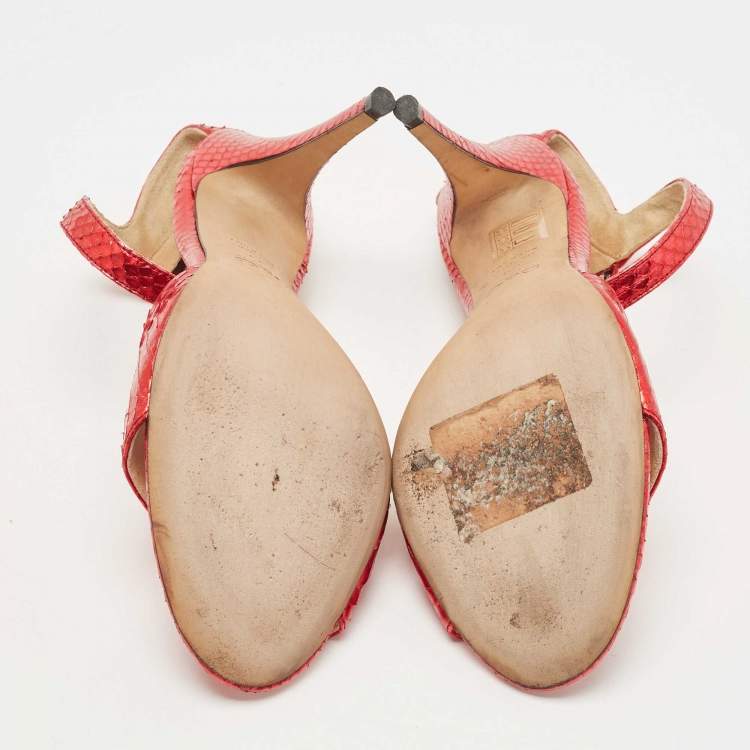 مملوكة مسبقًا Dolce & Gabbana Red Python Leather Ankle Strap Sandals Size 39