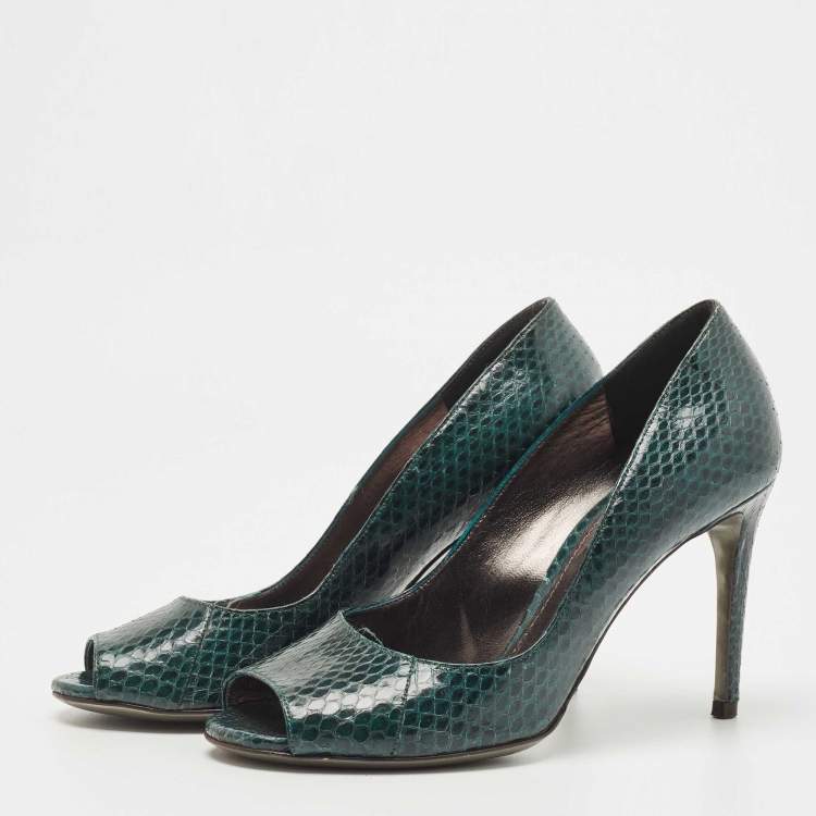 Pre Owned Dolce & Gabbana Green Snakeskin Leather Peep Toe Pumps Size 36