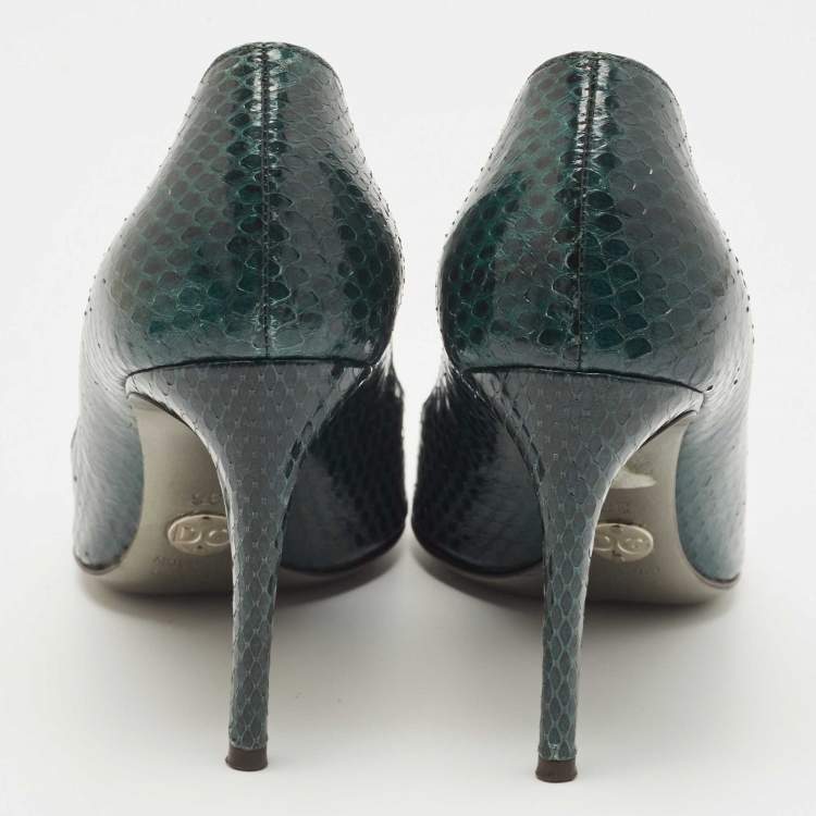 Pre Owned Dolce & Gabbana Green Snakeskin Leather Peep Toe Pumps Size 36