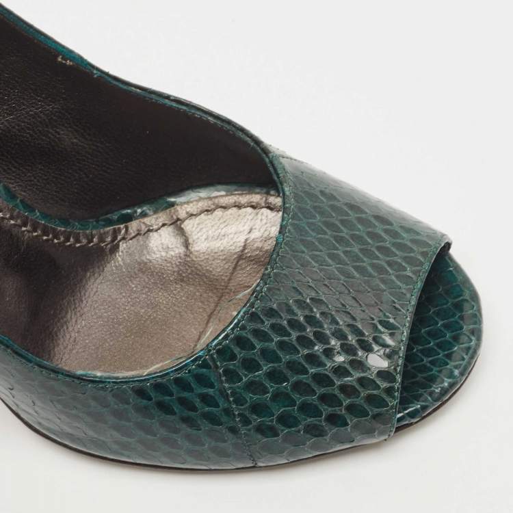 Pre Owned Dolce & Gabbana Green Snakeskin Leather Peep Toe Pumps Size 36