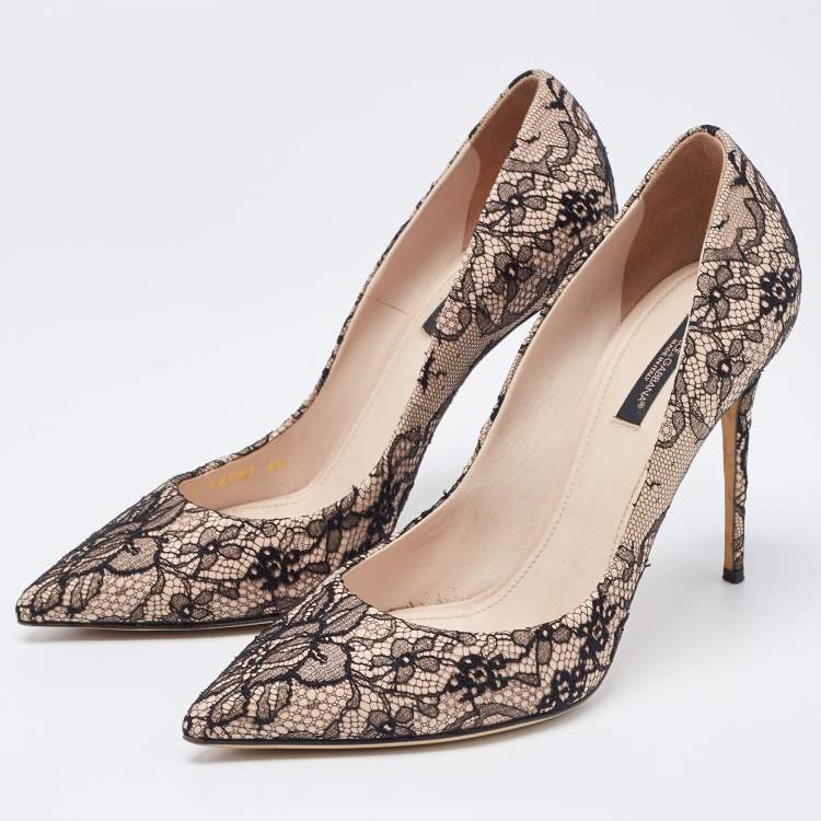 Pre Owned Dolce & Gabbana Black/Beige Floral Lace Pointed Toe Pumps Size 40