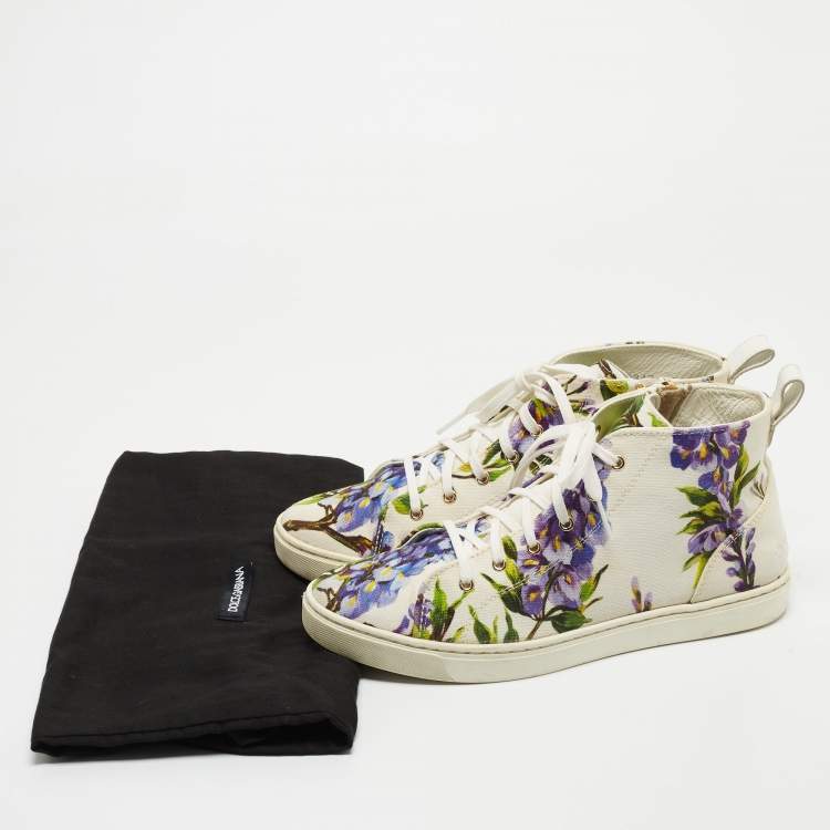 Pre Owned Dolce & Gabbana White Floral Print Canvas High Top Sneakers Size 37.5