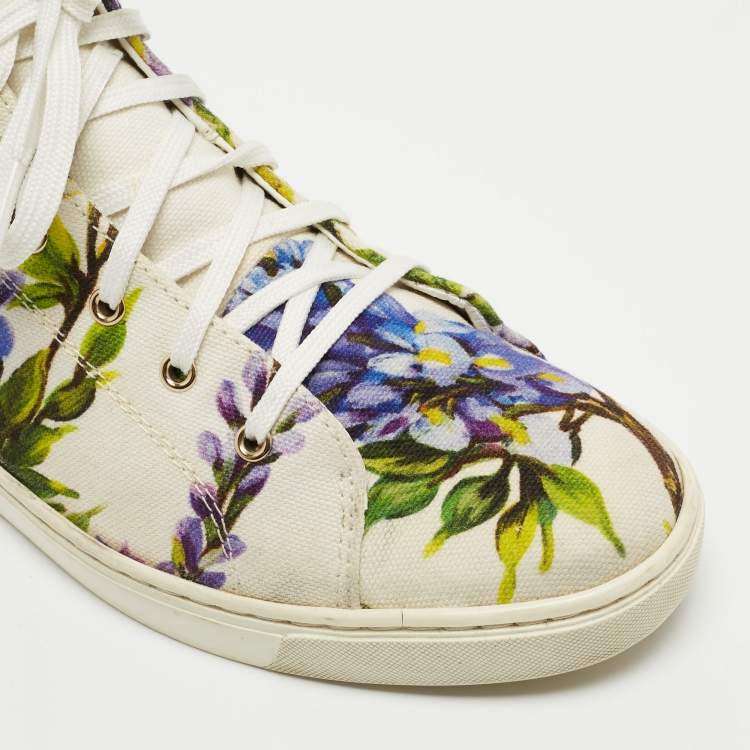 Pre Owned Dolce & Gabbana White Floral Print Canvas High Top Sneakers Size 37.5