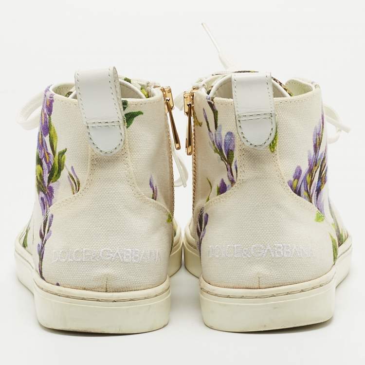 Pre Owned Dolce & Gabbana White Floral Print Canvas High Top Sneakers Size 37.5