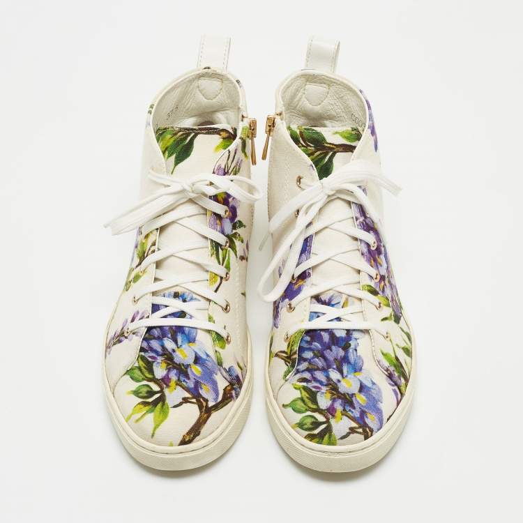 Pre Owned Dolce & Gabbana White Floral Print Canvas High Top Sneakers Size 37.5