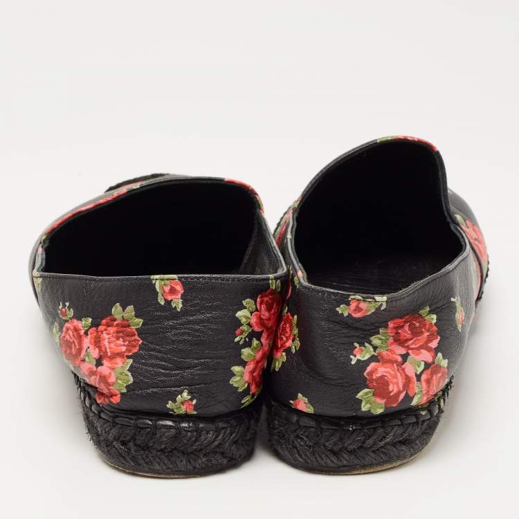 Pre Owned Dolce & Gabbana Black Leather Flower Print Espadrille Size 41