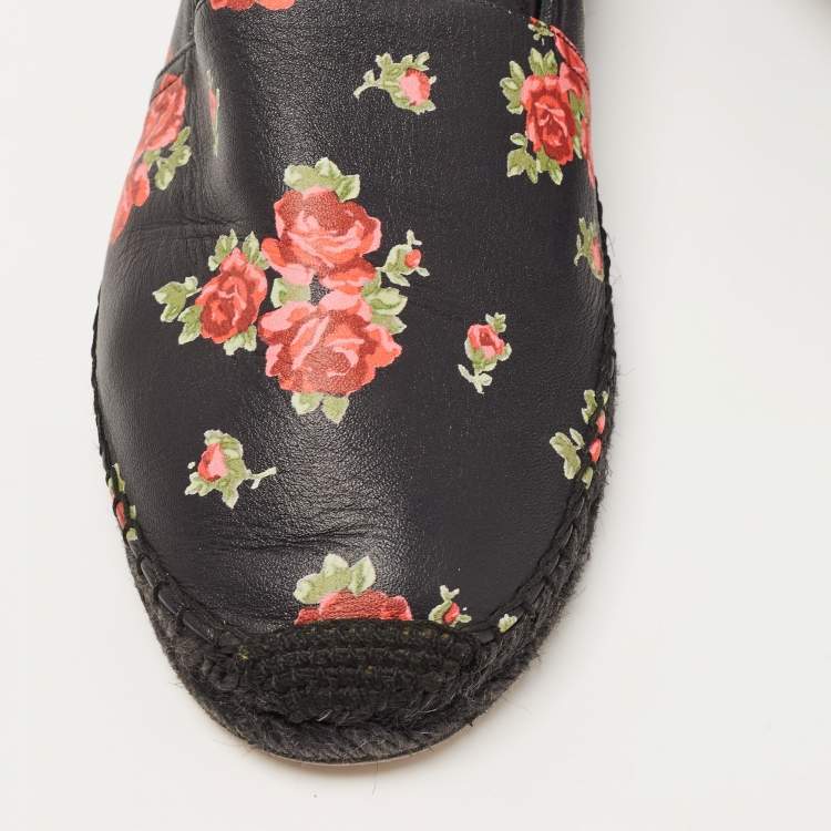 Pre Owned Dolce & Gabbana Black Leather Flower Print Espadrille Size 41