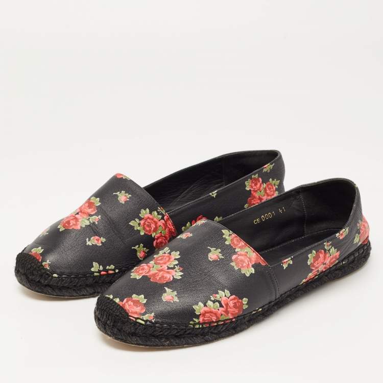 Pre Owned Dolce & Gabbana Black Leather Flower Print Espadrille Size 41