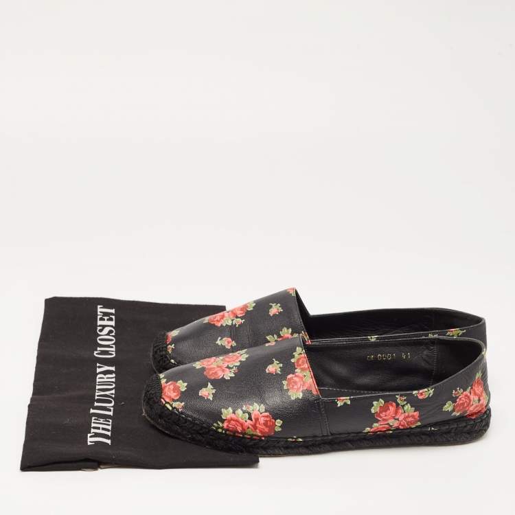 Pre Owned Dolce & Gabbana Black Leather Flower Print Espadrille Size 41