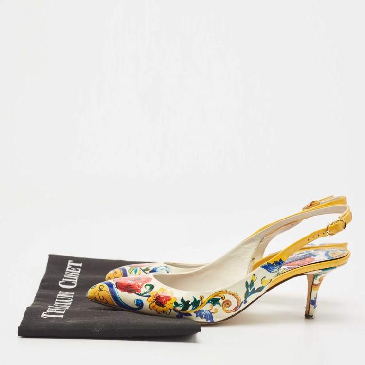 Pre Owned Dolce & Gabbana Floral Print Patent Leather Slingback Sandals Size 37