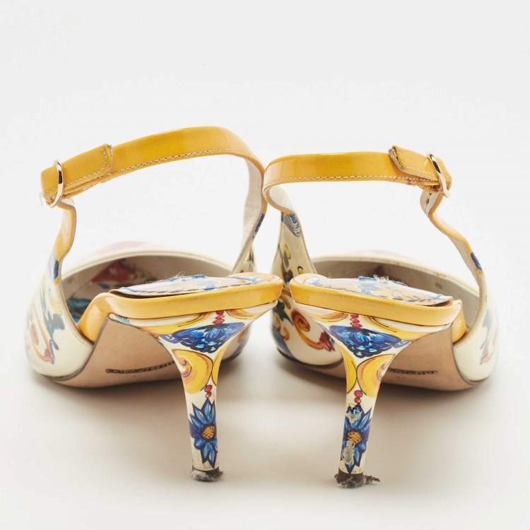 Pre Owned Dolce & Gabbana Floral Print Patent Leather Slingback Sandals Size 37