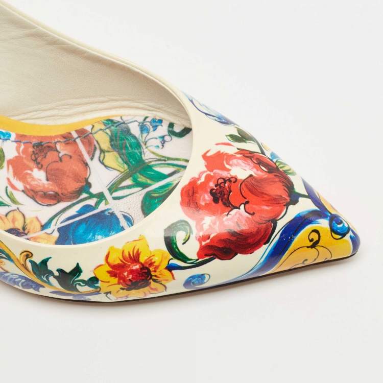 Pre Owned Dolce & Gabbana Floral Print Patent Leather Slingback Sandals Size 37