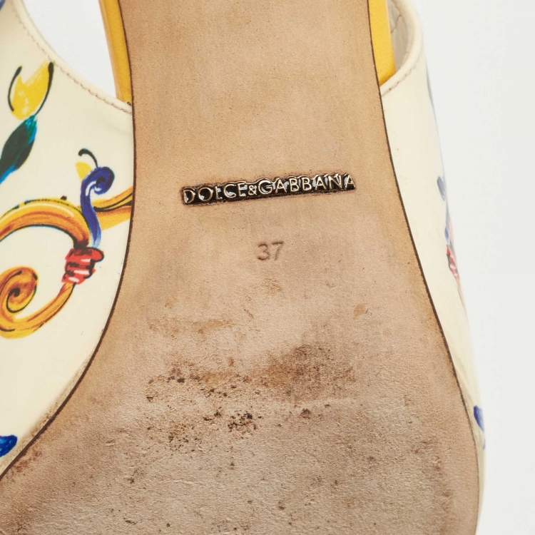 Pre Owned Dolce & Gabbana Floral Print Patent Leather Slingback Sandals Size 37