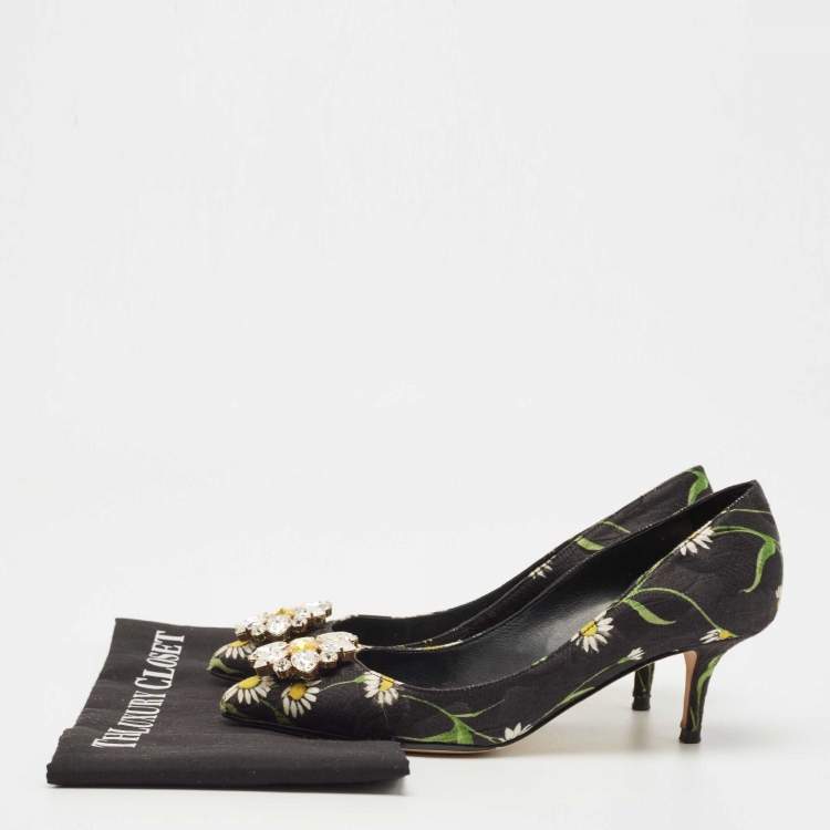 Pre Owned Dolce & Gabbana Multicolor Floral Print Brocade Fabric Crystal Embellished Pumps Size 38.5