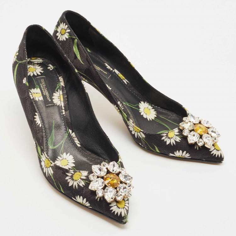 Pre Owned Dolce & Gabbana Multicolor Floral Print Brocade Fabric Crystal Embellished Pumps Size 38.5