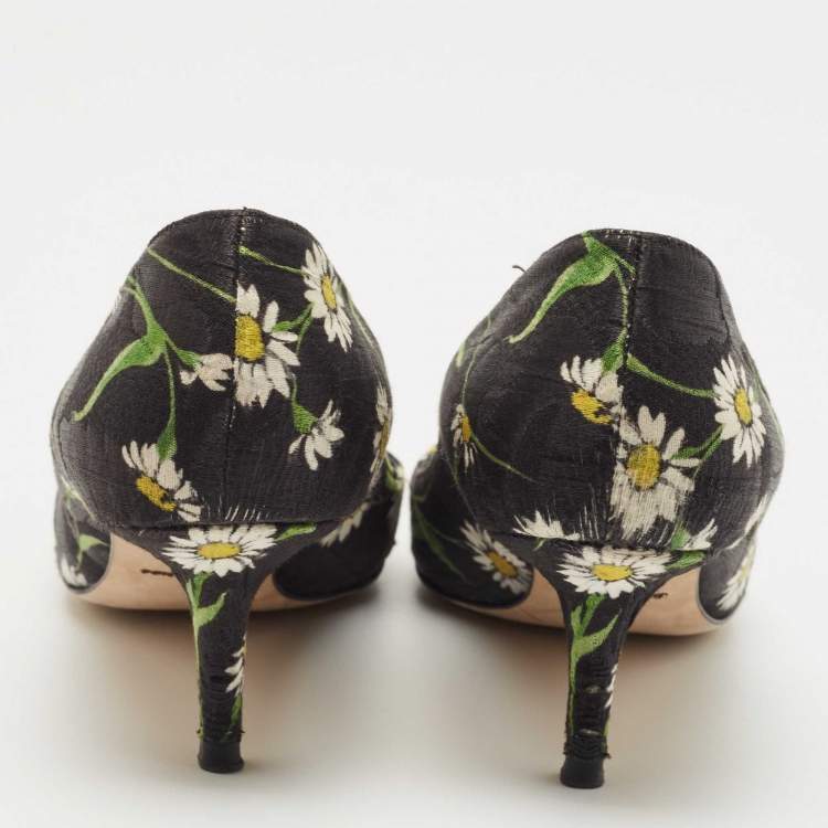 Pre Owned Dolce & Gabbana Multicolor Floral Print Brocade Fabric Crystal Embellished Pumps Size 38.5