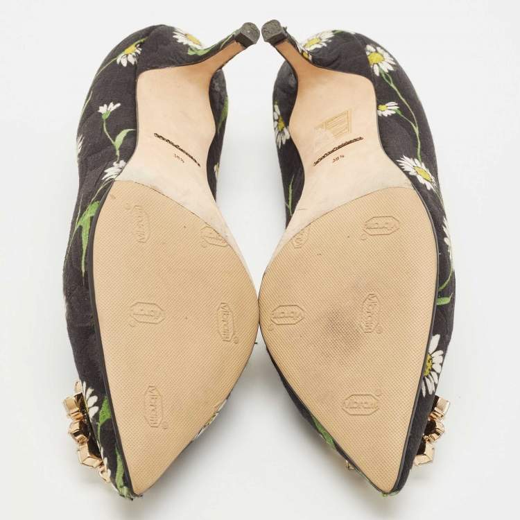 Pre Owned Dolce & Gabbana Multicolor Floral Print Brocade Fabric Crystal Embellished Pumps Size 38.5