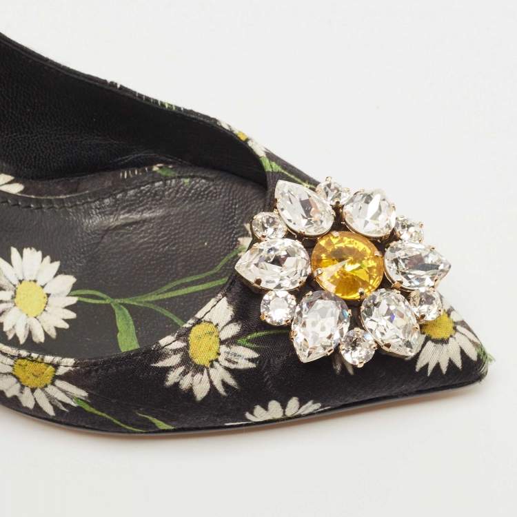 Pre Owned Dolce & Gabbana Multicolor Floral Print Brocade Fabric Crystal Embellished Pumps Size 38.5