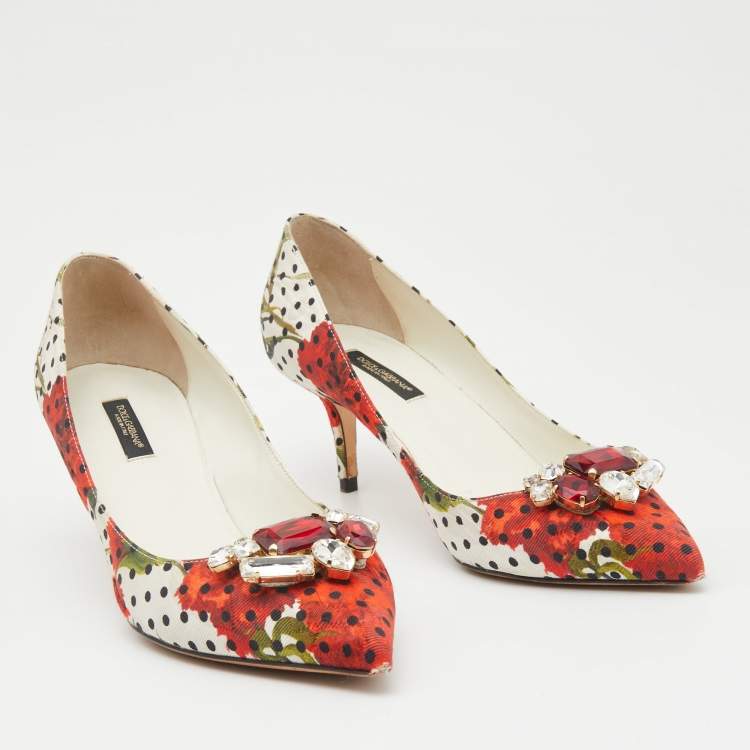 مملوكة مسبقًا Dolce & Gabbana Multicolor Floral Fabric Embellished Crystal Embellished Pointed Toe Pumps Size 39