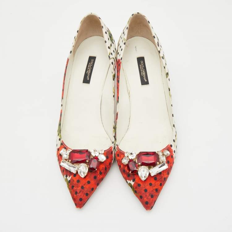 مملوكة مسبقًا Dolce & Gabbana Multicolor Floral Fabric Embellished Crystal Embellished Pointed Toe Pumps Size 39