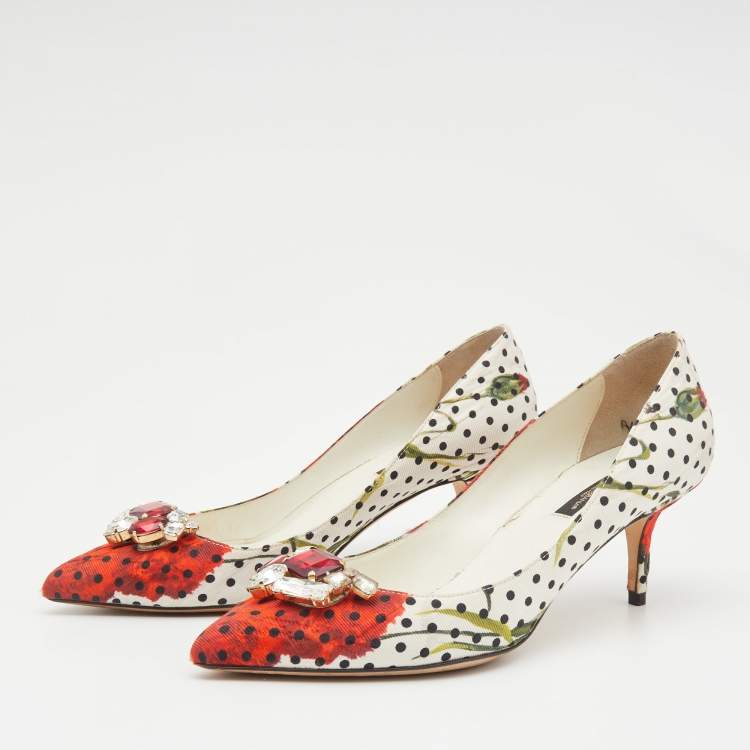مملوكة مسبقًا Dolce & Gabbana Multicolor Floral Fabric Embellished Crystal Embellished Pointed Toe Pumps Size 39
