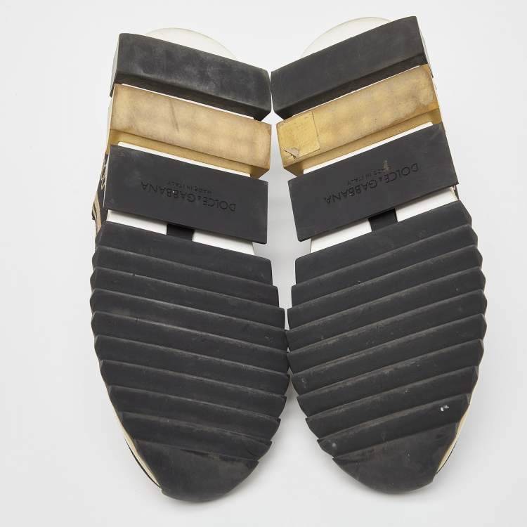 Pre Owned Dolce & Gabbana Black/Gold Knit Fabric Sorrento Slip On Sneakers Size 38