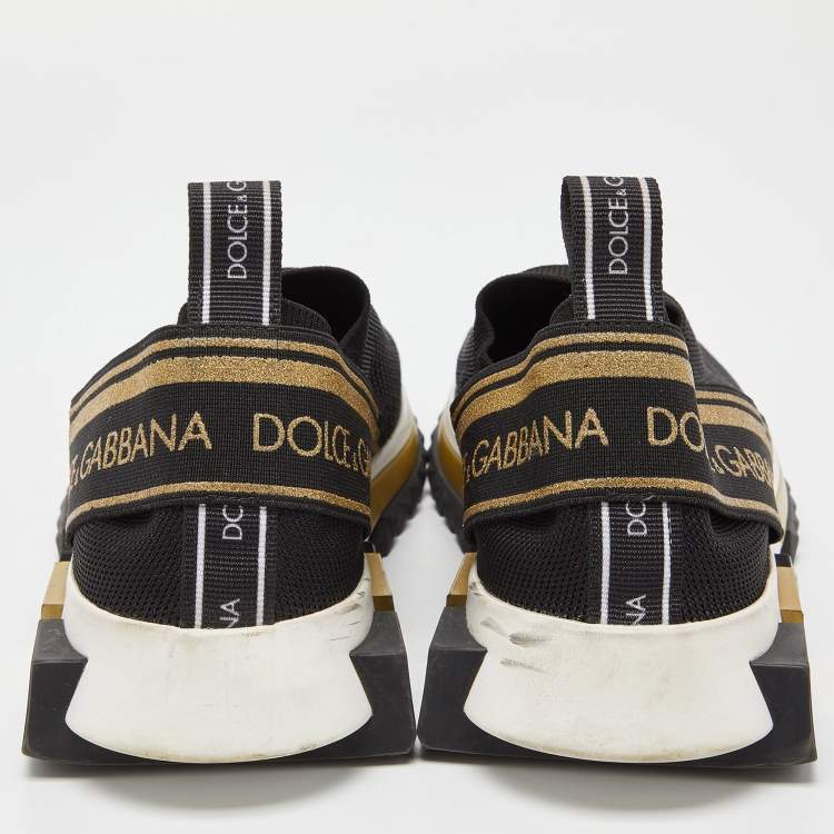 Pre Owned Dolce & Gabbana Black/Gold Knit Fabric Sorrento Slip On Sneakers Size 38
