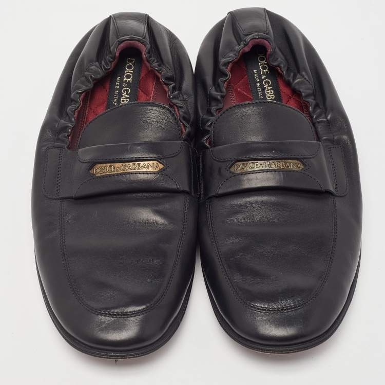 Pre Owned Dolce & Gabbana Black Leather Scrunch Loafers Size 39