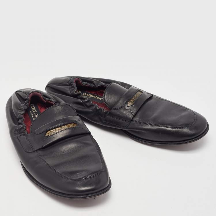 Pre Owned Dolce & Gabbana Black Leather Scrunch Loafers Size 39
