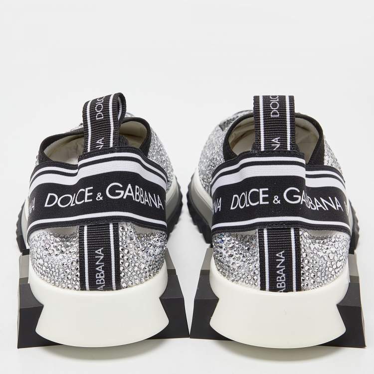 Pre Owned Dolce & Gabbana Silver/Black Fabric Crystal Embellished Sorrento Sneakers Size 38.5