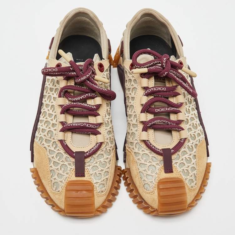 Pre Owned Dolce & Gabbana Beige/Brown Suede and Neoprene NS1 Sneakers Size 38
