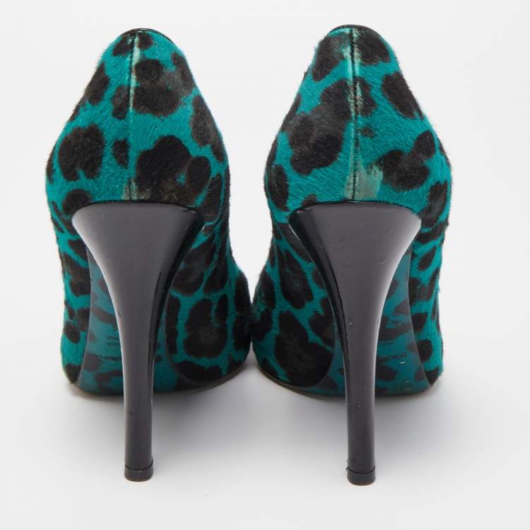 Pre Owned Dolce & Gabbana Green/Black Calf Hair Pointed Toe Pumps Size 38.5
