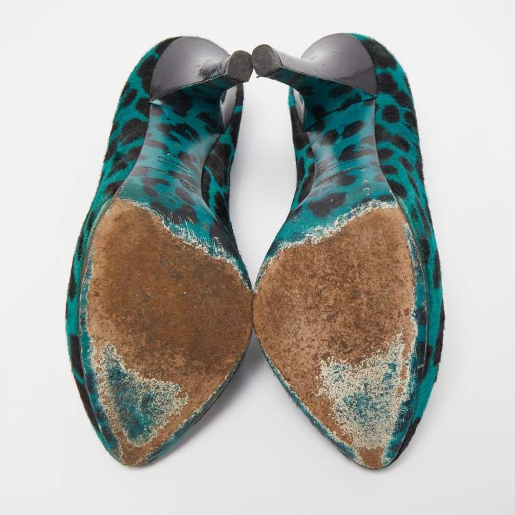 Pre Owned Dolce & Gabbana Green/Black Calf Hair Pointed Toe Pumps Size 38.5