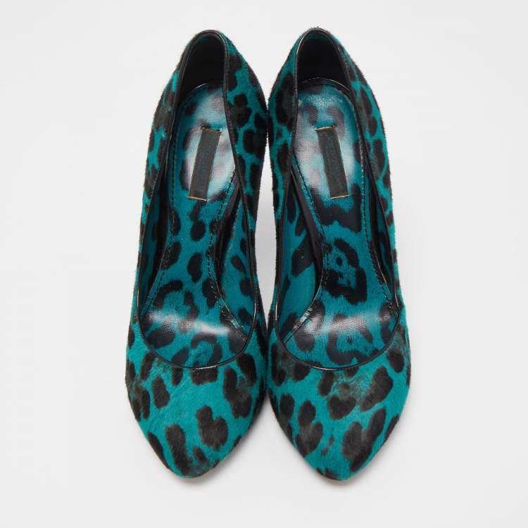Pre Owned Dolce & Gabbana Green/Black Calf Hair Pointed Toe Pumps Size 38.5