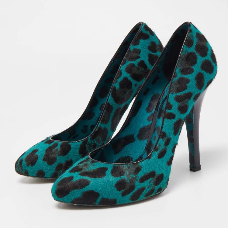 Pre Owned Dolce & Gabbana Green/Black Calf Hair Pointed Toe Pumps Size 38.5