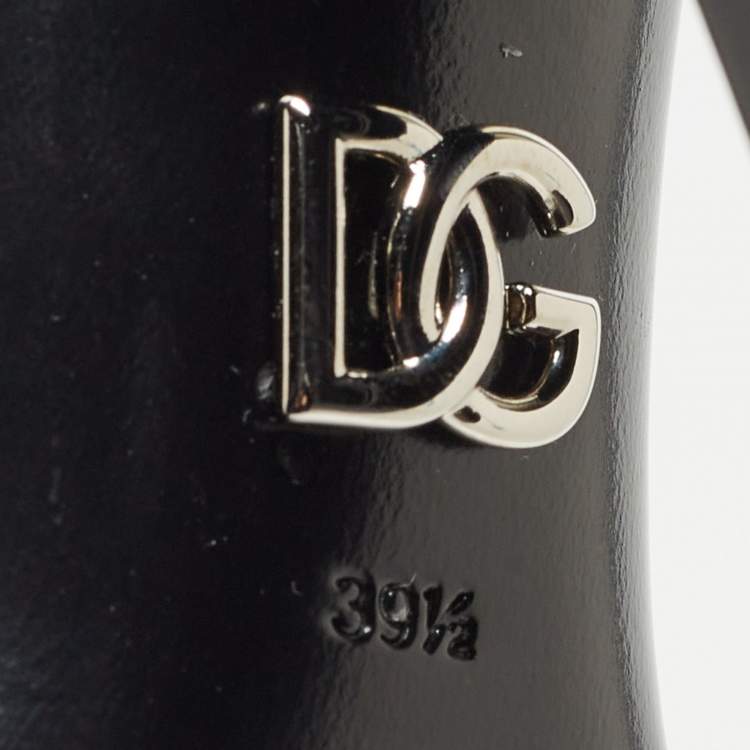 Pre Owned Dolce & Gabbana Black Patent Leather Logo Plaque Platfrom Pumps Size 39.5