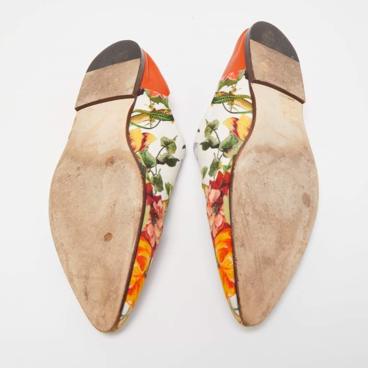 Pre Owned Dolce & Gabbana Multicolor Floral Print Fabric and Leather Flat Mules Size 41