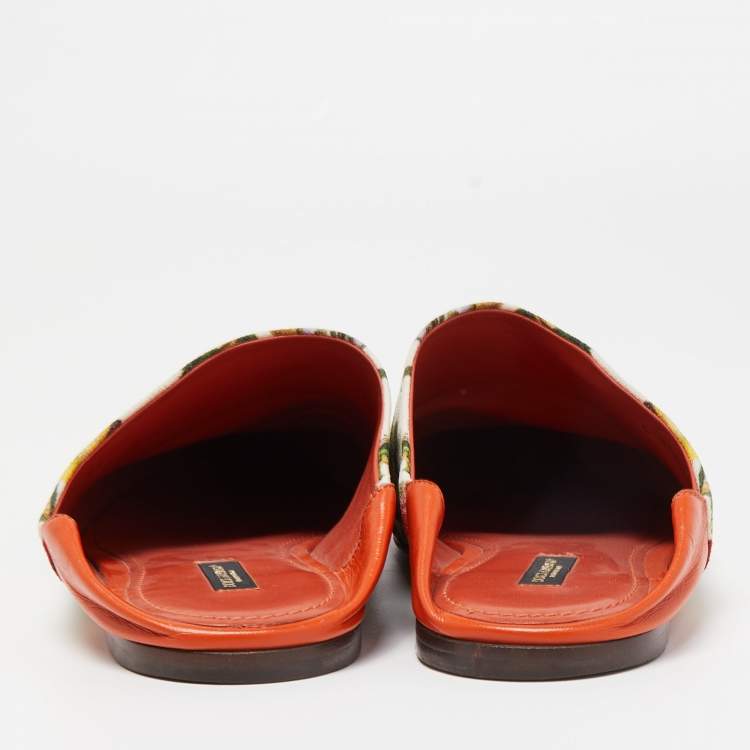 Pre Owned Dolce & Gabbana Multicolor Floral Print Fabric and Leather Flat Mules Size 41