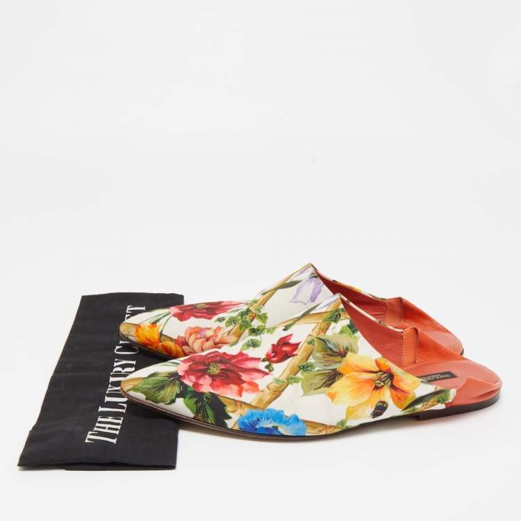 Pre Owned Dolce & Gabbana Multicolor Floral Print Fabric and Leather Flat Mules Size 41