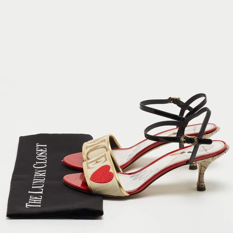 Pre Owned Dolce & Gabbana Multicolor Leather and Canvas Ankle Strap Sandals Size 40