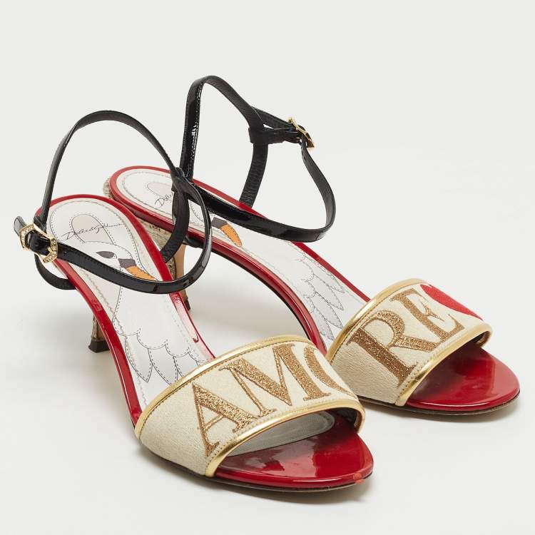 Pre Owned Dolce & Gabbana Multicolor Leather and Canvas Ankle Strap Sandals Size 40