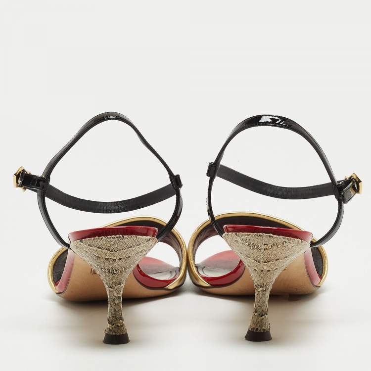 Pre Owned Dolce & Gabbana Multicolor Leather and Canvas Ankle Strap Sandals Size 40